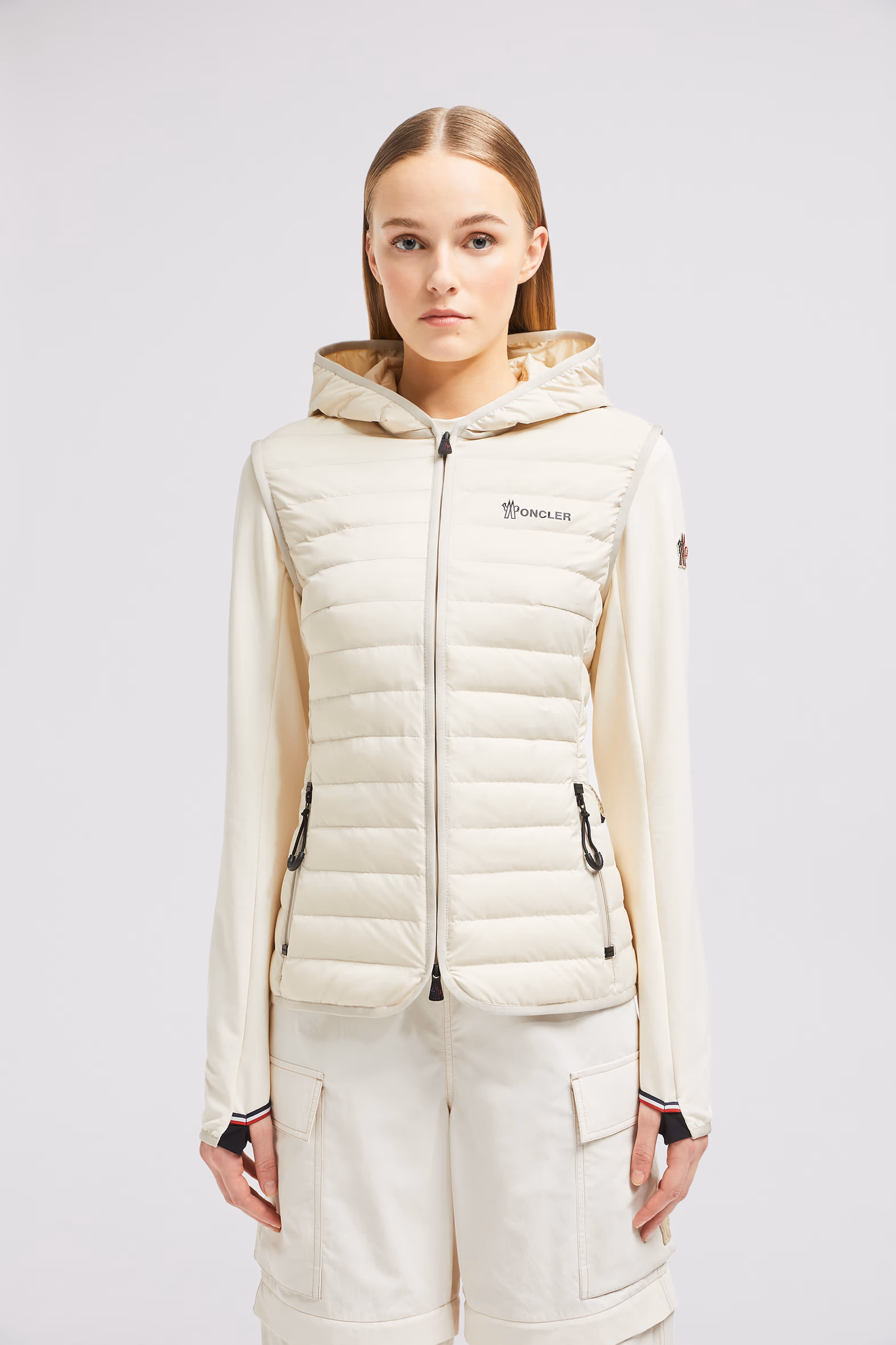 Padded Zip-Up Cotton Hoodie Women White Ivory Moncler 3